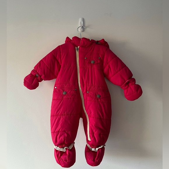 Red baby Snowsuit with Removable Mittens and Slippers - Picture 1 of 8